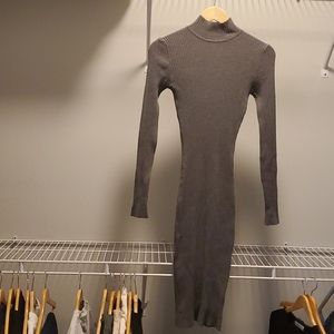 Grey ribbed midi length sweater dress